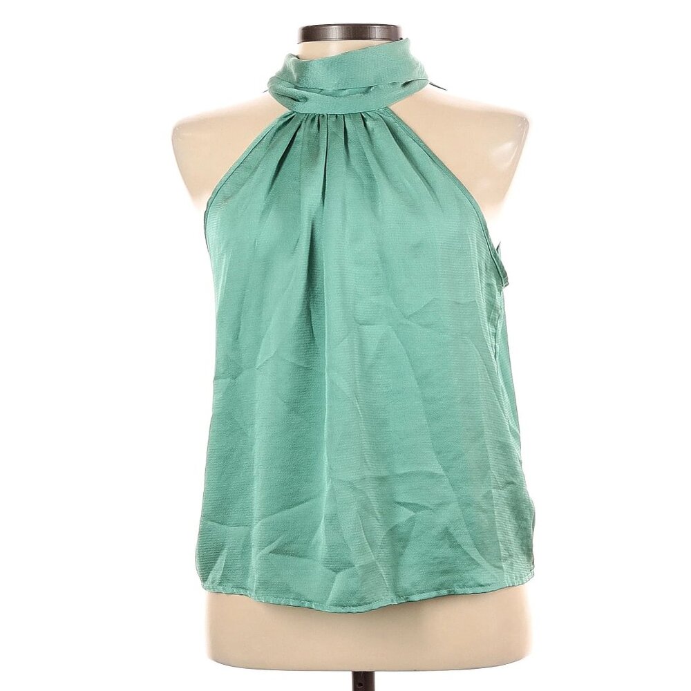 Elizabeth Crosby Teal High Neck Sleeveless Top Small
